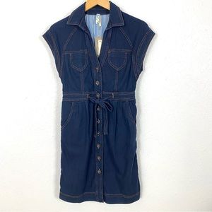 NWT Anthropologie Maeve Dark Denim Button Down Cap Sleeve Dress Size 4